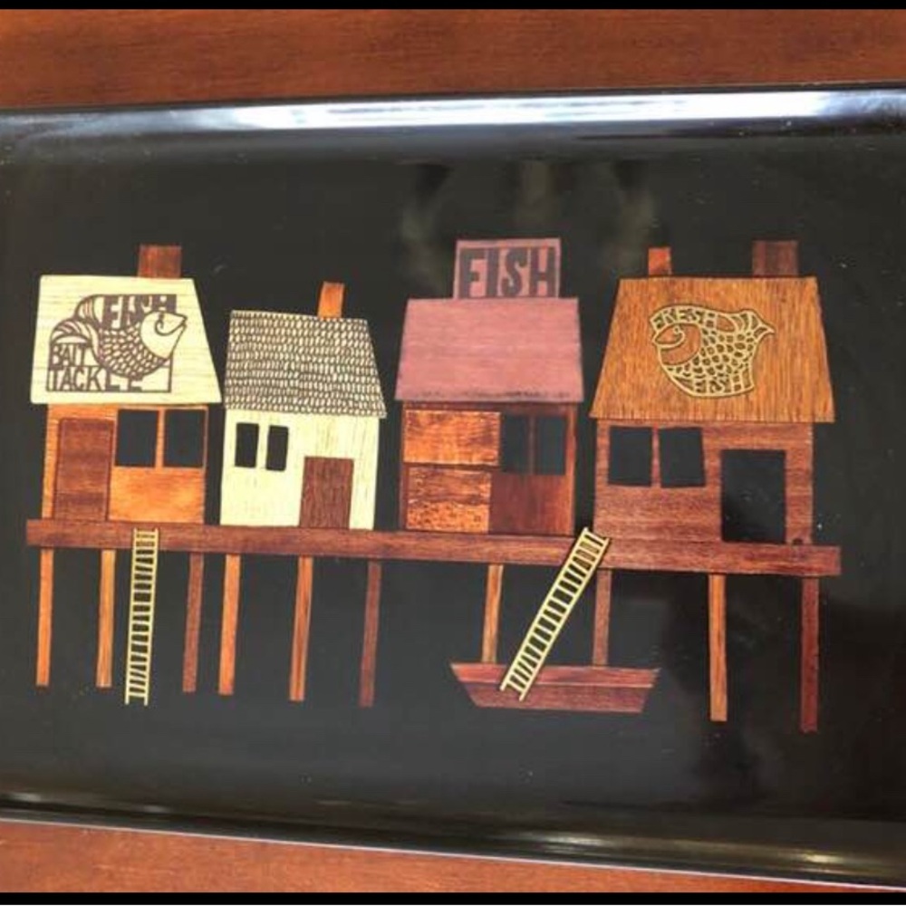 Couroc of Monterey Fisherman’s Pier mid century large cocktail tray